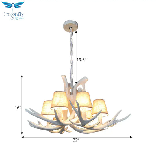 Resin White/Brown And Yellow Chandelier Lighting Antler 6 Lights Traditional Pendant Lamp For