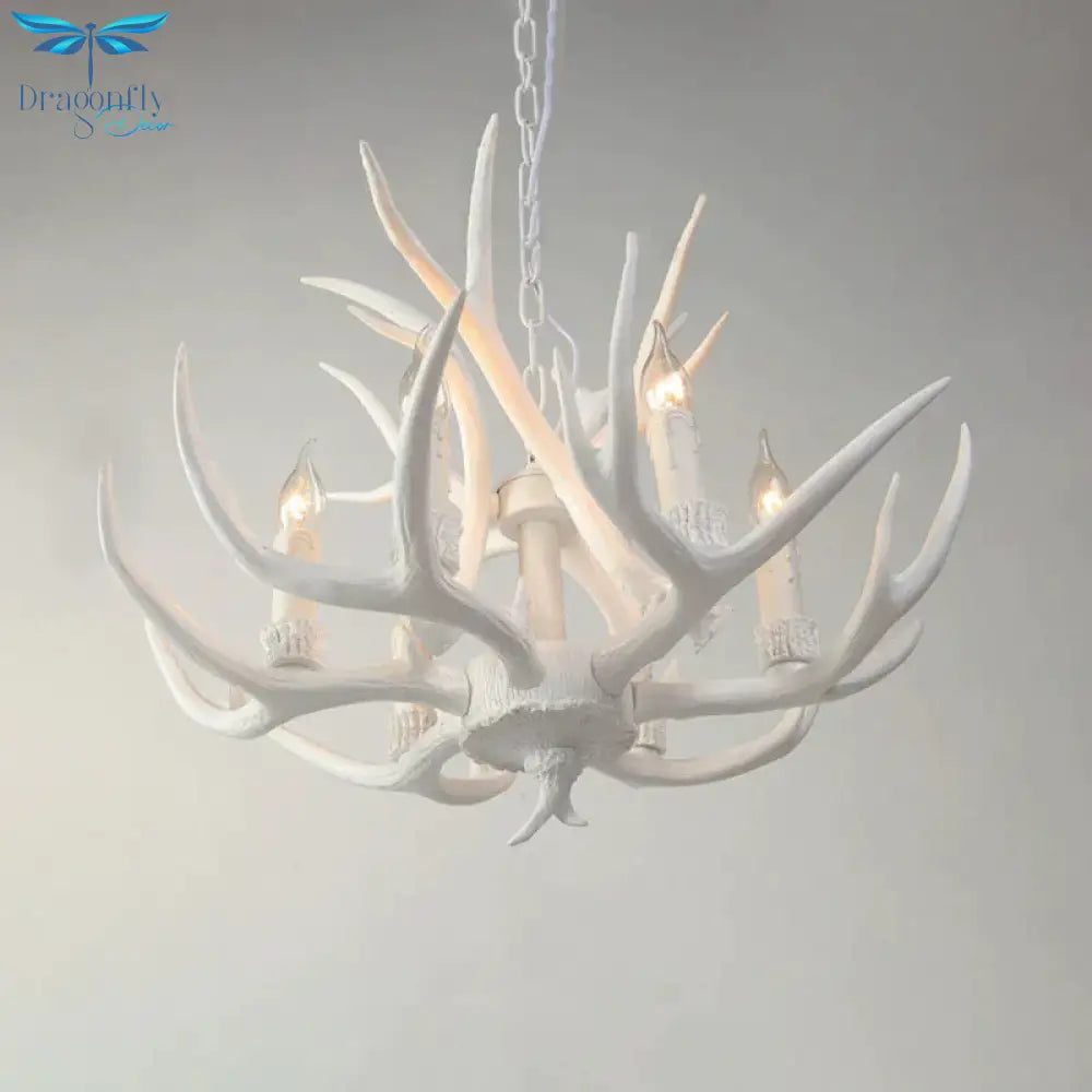 Resin White Chandelier Pendant Lighting Candelabra 4/6/8 Heads Rustic Hanging Ceiling Lamp