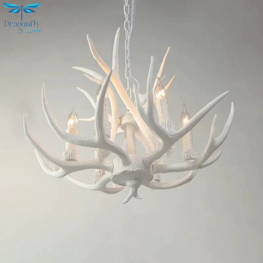 Resin White Chandelier Pendant Lighting Candelabra 4/6/8 Heads Rustic Hanging Ceiling Lamp