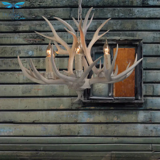 Resin White Chandelier Pendant Lighting Candelabra 4/6/8 Heads Rustic Hanging Ceiling Lamp