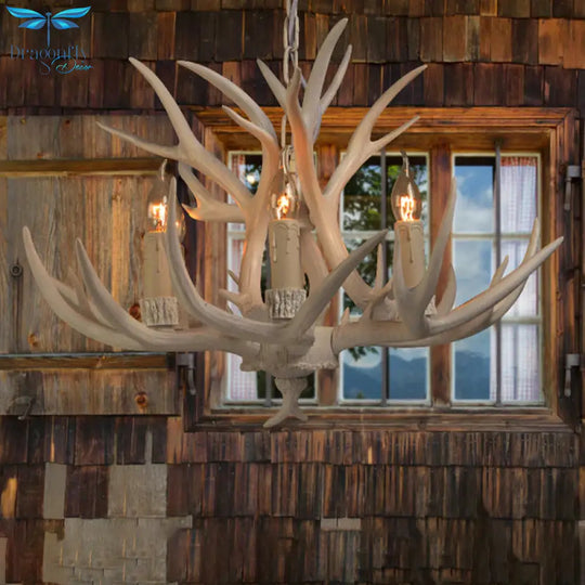 Resin White Chandelier Pendant Lighting Candelabra 4/6/8 Heads Rustic Hanging Ceiling Lamp