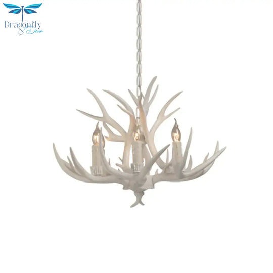 Resin White Chandelier Pendant Lighting Candelabra 4/6/8 Heads Rustic Hanging Ceiling Lamp
