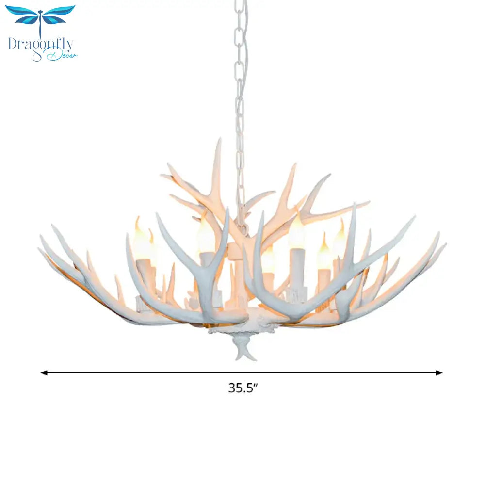 Resin White Chandelier Pendant Lighting Candelabra 4/6/8 Heads Rustic Hanging Ceiling Lamp