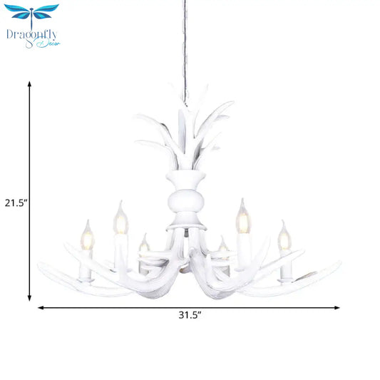 Resin White Hanging Chandelier Candle Shape 6/8 Bulbs Rustic Pendant Light Fixture For Restaurant