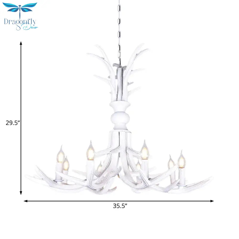 Resin White Hanging Chandelier Candle Shape 6/8 Bulbs Rustic Pendant Light Fixture For Restaurant