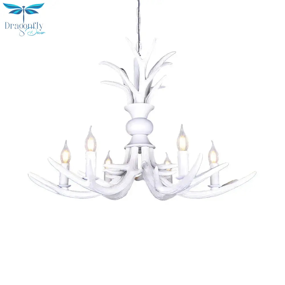 Resin White Hanging Chandelier Candle Shape 6/8 Bulbs Rustic Pendant Light Fixture For Restaurant