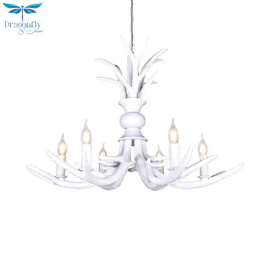 Resin White Hanging Chandelier Candle Shape 6/8 Bulbs Rustic Pendant Light Fixture For Restaurant