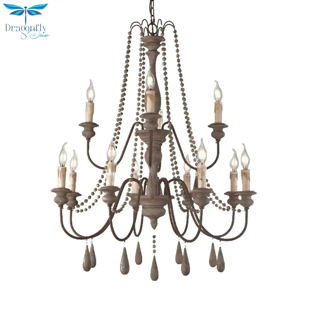 Retro 6/8/12 Heads Chandelier Lamp Grey Branch Ceiling Pendant Light With Metal Arm For Living Room