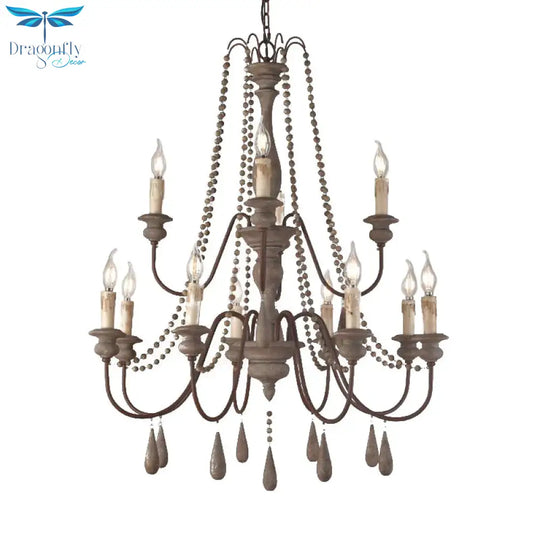 Retro 6/8/12 Heads Chandelier Lamp Grey Branch Ceiling Pendant Light With Metal Arm For Living Room