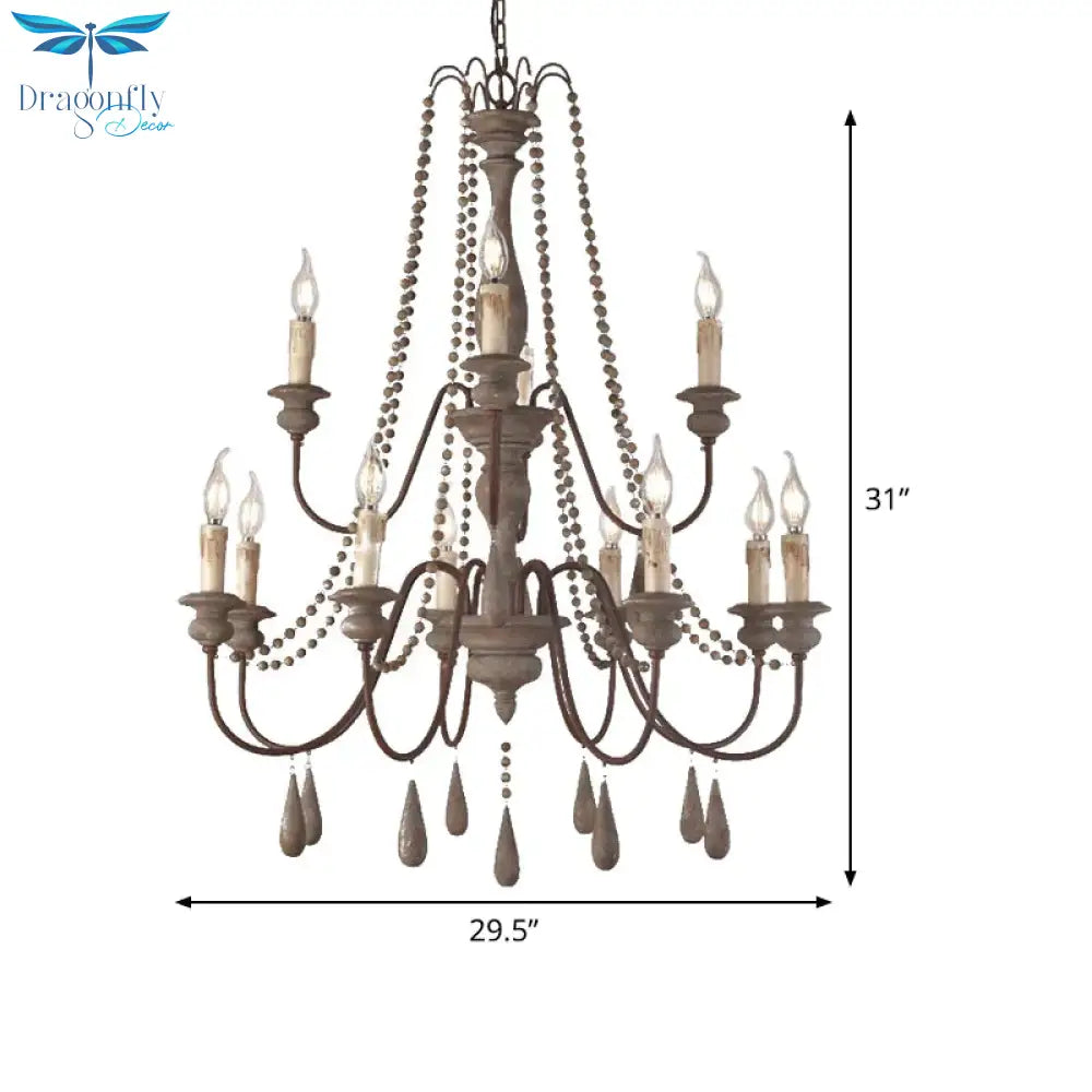Retro 6/8/12 Heads Chandelier Lamp Grey Branch Ceiling Pendant Light With Metal Arm For Living Room