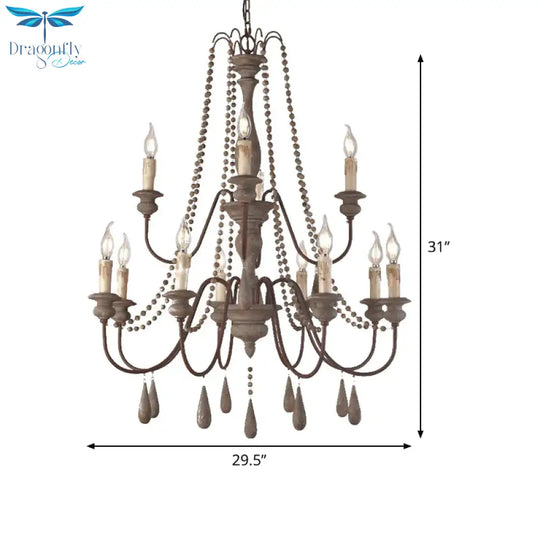 Retro 6/8/12 Heads Chandelier Lamp Grey Branch Ceiling Pendant Light With Metal Arm For Living Room