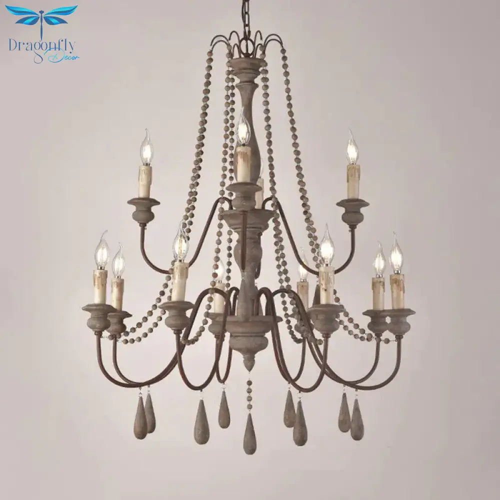 Retro 6/8/12 Heads Chandelier Lamp Grey Branch Ceiling Pendant Light With Metal Arm For Living Room