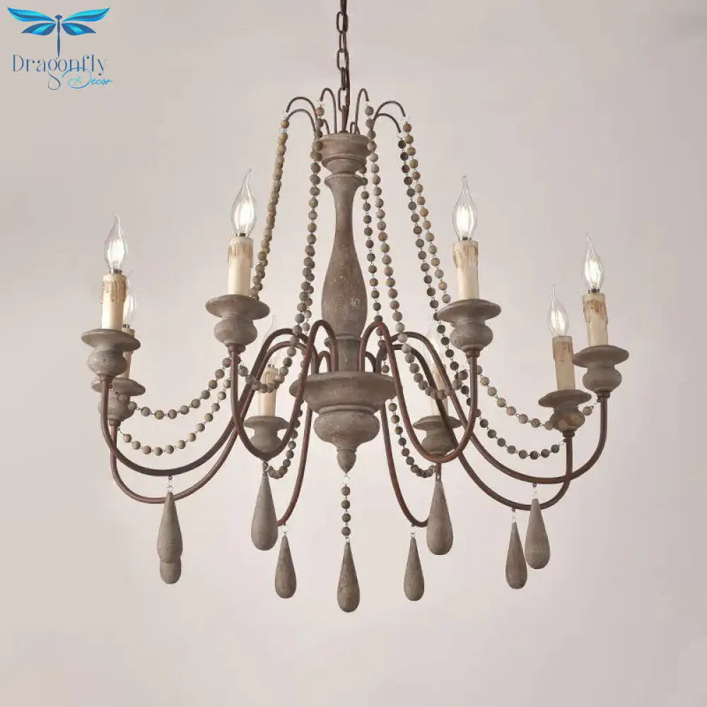 Retro 6/8/12 Heads Chandelier Lamp Grey Branch Ceiling Pendant Light With Metal Arm For Living Room