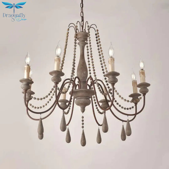 Retro 6/8/12 Heads Chandelier Lamp Grey Branch Ceiling Pendant Light With Metal Arm For Living Room