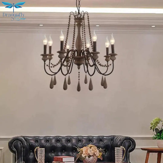 Retro 6/8/12 Heads Chandelier Lamp Grey Branch Ceiling Pendant Light With Metal Arm For Living Room