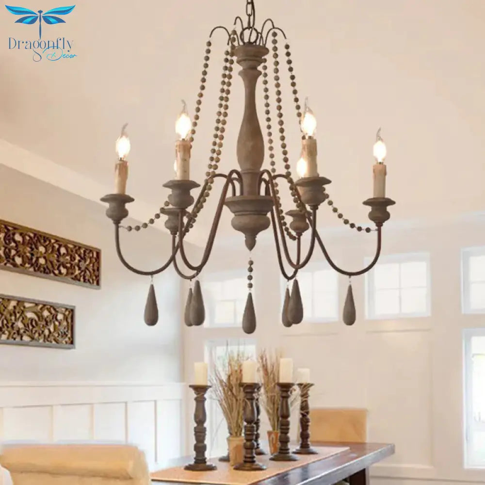 Retro 6/8/12 Heads Chandelier Lamp Grey Branch Ceiling Pendant Light With Metal Arm For Living Room