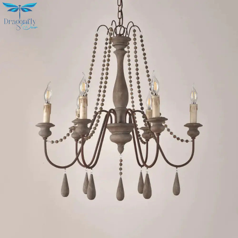 Retro 6/8/12 Heads Chandelier Lamp Grey Branch Ceiling Pendant Light With Metal Arm For Living Room