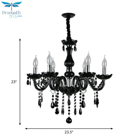 Retro Candelabra Hanging Chandelier 6 Heads Black Crystal Suspension Pendant Light For Bedroom