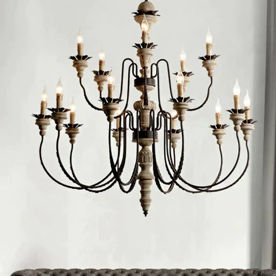 Retro Distressed Wood Living Room Chandelier Light With Swooping Arm In White 15 /