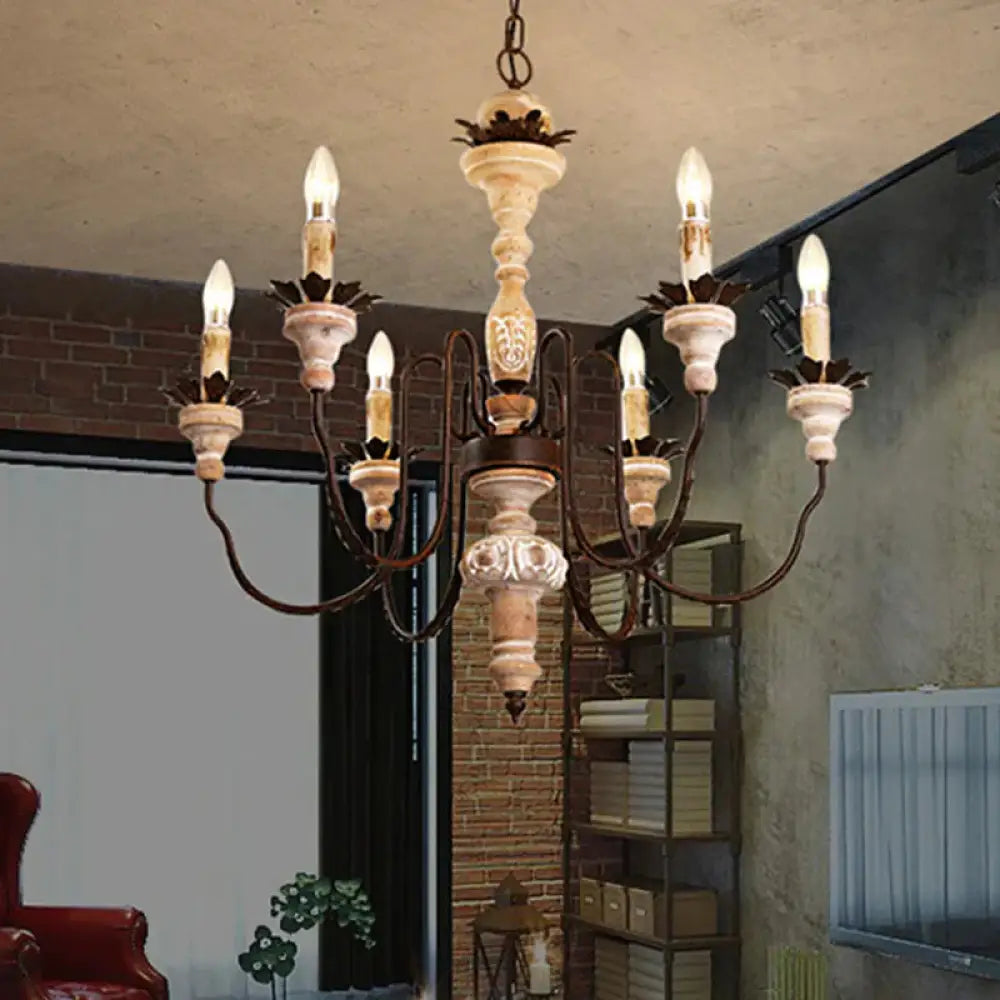Retro Distressed Wood Living Room Chandelier Light With Swooping Arm In White 6 /