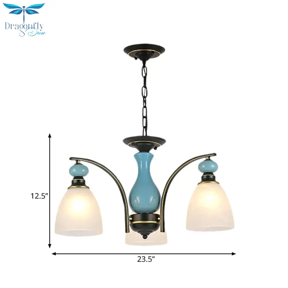 Retro Domed Shade Hanging Pendant 3/5/8 Lights Frosted Glass Chandelier Lighting Fixture In Black