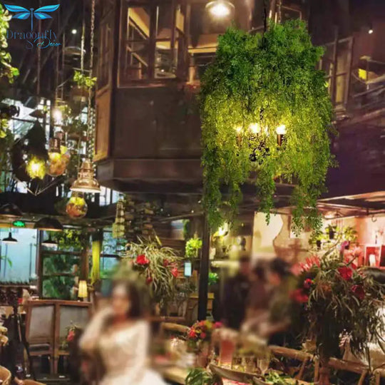 Retro Green Metallic Plant Chandelier Light For Restaurant