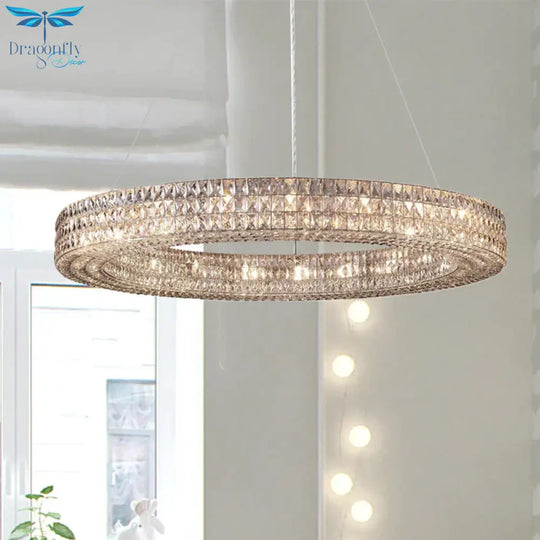 Ring Clear K9 Crystal Ceiling Pendant Light Simple 8/9 Heads Living Room Chandelier