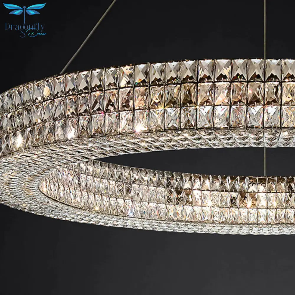 Ring Clear K9 Crystal Ceiling Pendant Light Simple 8/9 Heads Living Room Chandelier