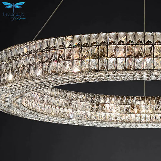 Ring Clear K9 Crystal Ceiling Pendant Light Simple 8/9 Heads Living Room Chandelier