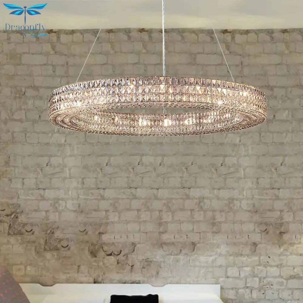 Ring Clear K9 Crystal Ceiling Pendant Light Simple 8/9 Heads Living Room Chandelier