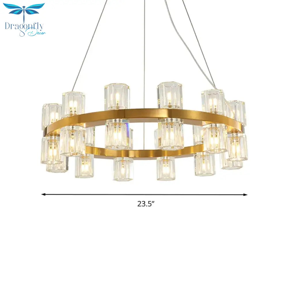 Ring Ridged Crystal Hanging Light Fixture Postmodern 24 Heads Bedroom Pendant Chandelier In Gold