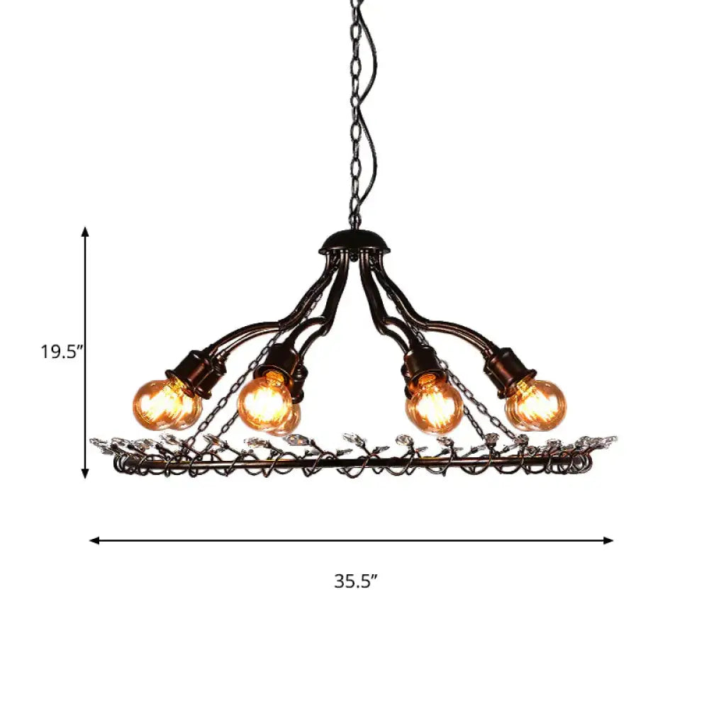 Ring Suspension Light With Clear Crystal Bead Retro Country 8 Lights Metallic Chandelier