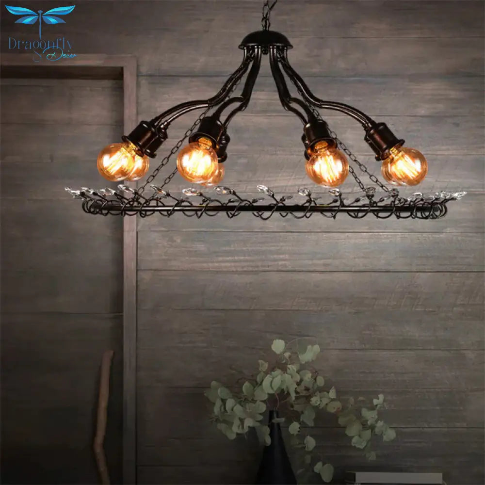 Ring Suspension Light With Clear Crystal Bead Retro Country 8 Lights Metallic Chandelier