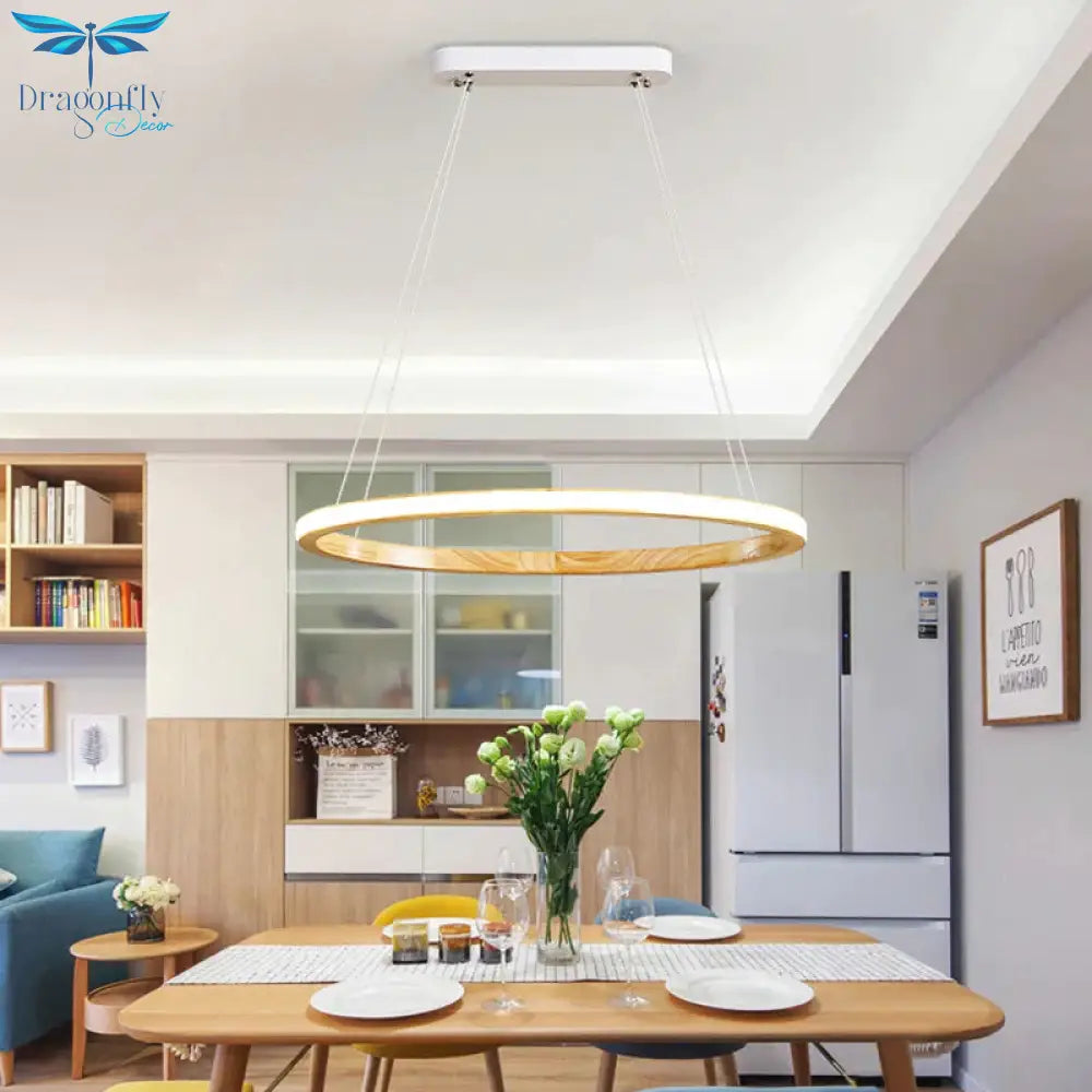 Ring Wood Chandelier Lighting Simple Style Beige 26’/37.5’ Wide Ceiling Pendant Light In Natural