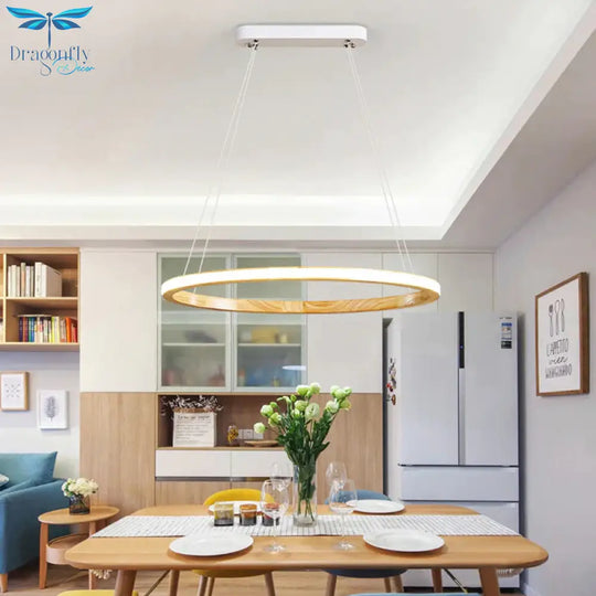 Ring Wood Chandelier Lighting Simple Style Beige 26’/37.5’ Wide Ceiling Pendant Light In Natural