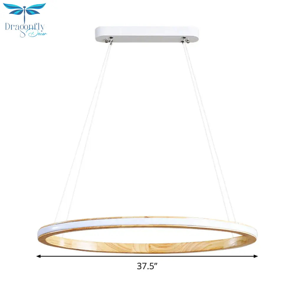 Ring Wood Chandelier Lighting Simple Style Beige 26’/37.5’ Wide Ceiling Pendant Light In Natural