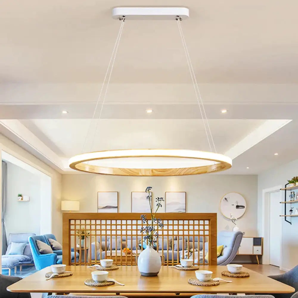 Ring Wood Chandelier Lighting Simple Style Beige 26’/37.5’ Wide Ceiling Pendant Light In