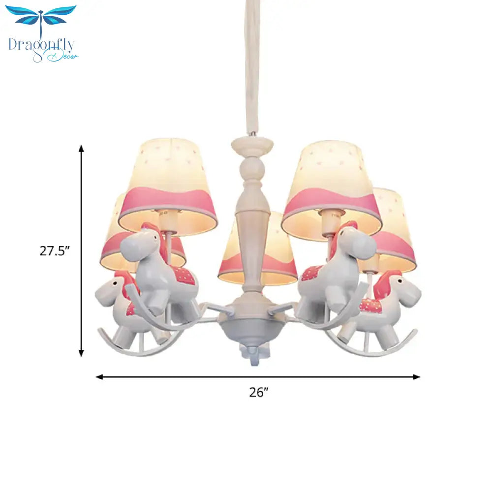 Rocking Horse Pendant Light Fixture Fabric And Metal Hanging Chandelier For Bedroom