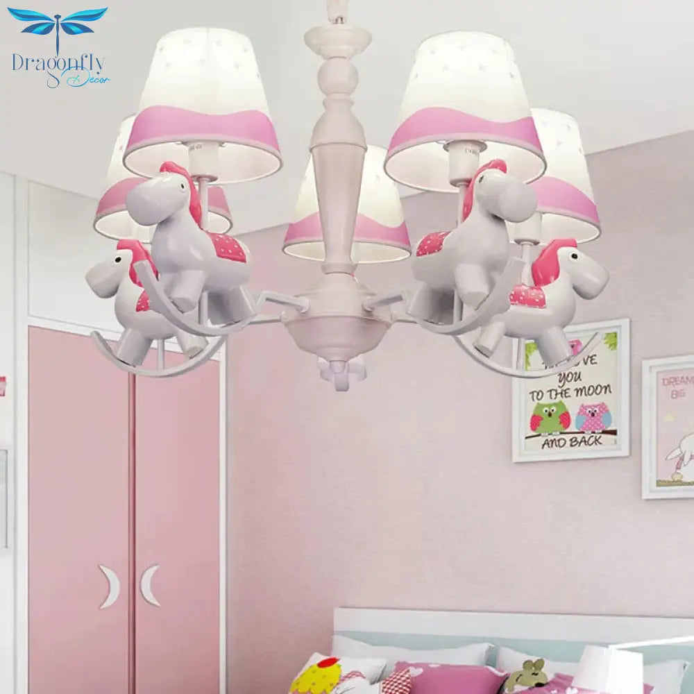 Rocking Horse Pendant Light Fixture Fabric And Metal Hanging Chandelier For Bedroom