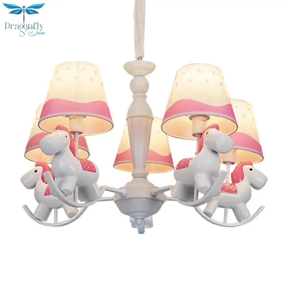 Rocking Horse Pendant Light Fixture Fabric And Metal Hanging Chandelier For Bedroom