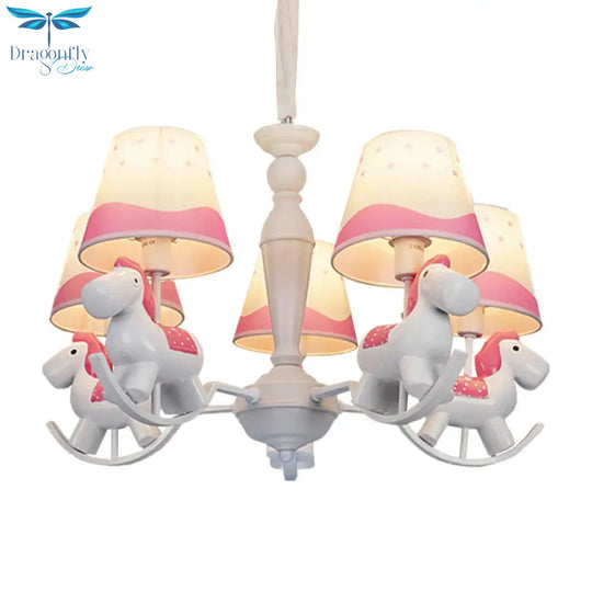 Rocking Horse Pendant Light Fixture Fabric And Metal Hanging Chandelier For Bedroom