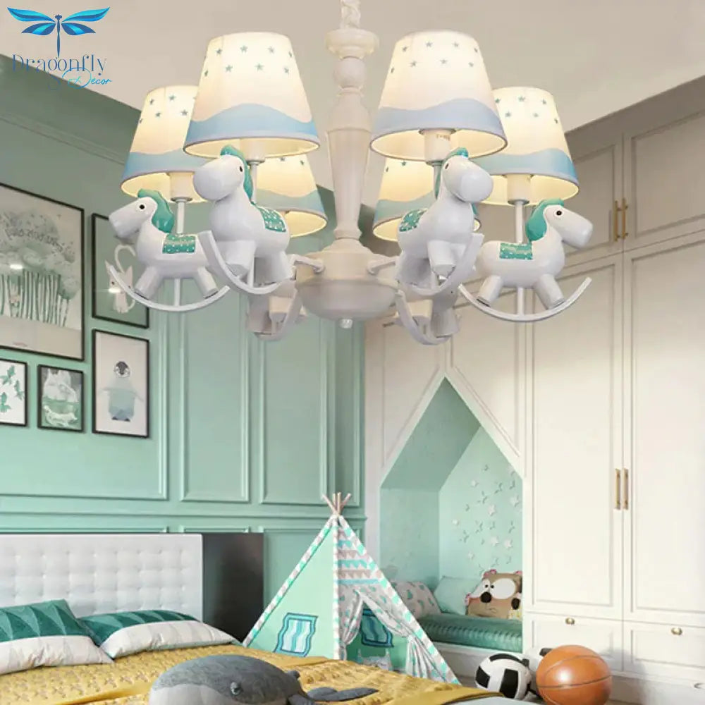 Rocking Horse Pendant Light Fixture Fabric And Metal Hanging Chandelier For Bedroom