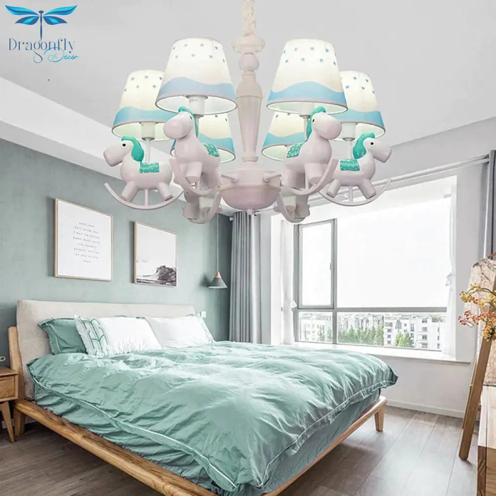 Rocking Horse Pendant Light Fixture Fabric And Metal Hanging Chandelier For Bedroom