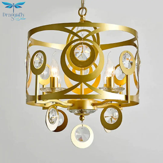 Round Bedroom Hanging Chandelier Postmodern Crystal Encrusted 4/6 Lights Gold Ceiling Pendant