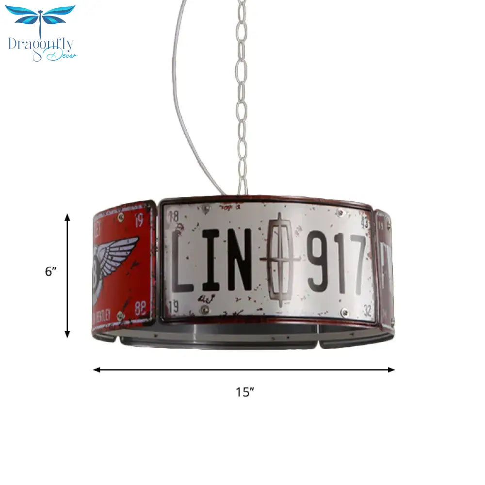 Round Cage Metal Suspension Light Three - Head Retro Chandeliers In White And Red For Bar