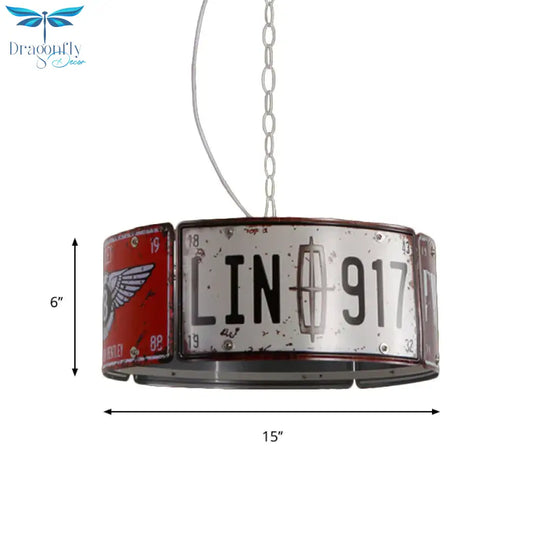 Round Cage Metal Suspension Light Three - Head Retro Chandeliers In White And Red For Bar
