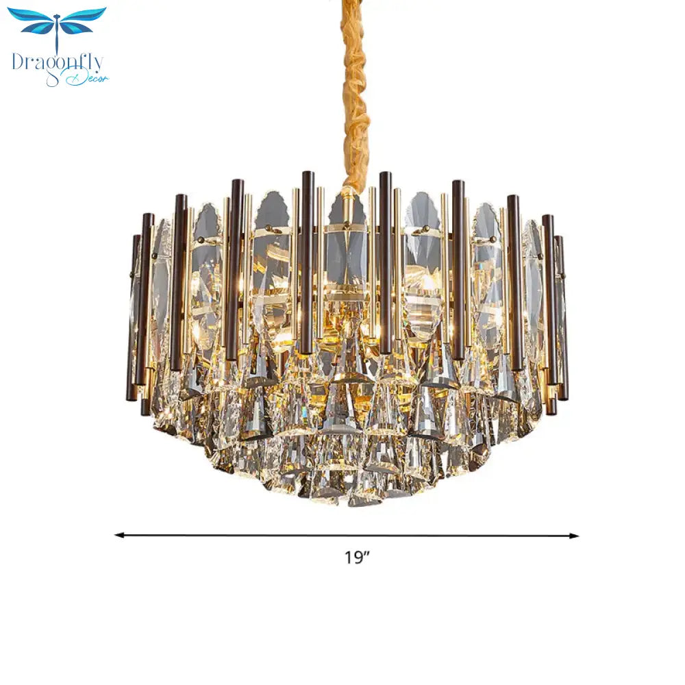 Round Ceiling Chandelier Postmodern Teardrop Crystal 7 Lights Gold Hanging Light Kit