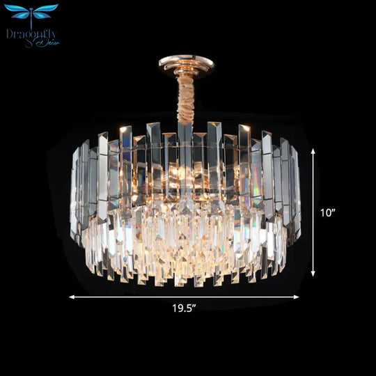 Round Clear Crystal Prisms Chandelier Lamp Modern 9 Bulbs Dinning Hall Pendant Light Kit