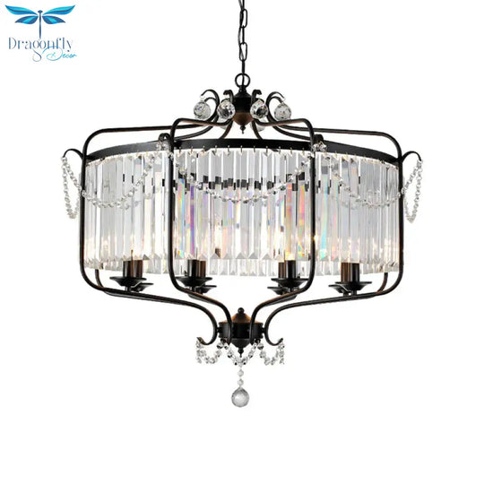 Round Crystal Chandelier Lamp Industrial Style With Wire Cage For Living Room