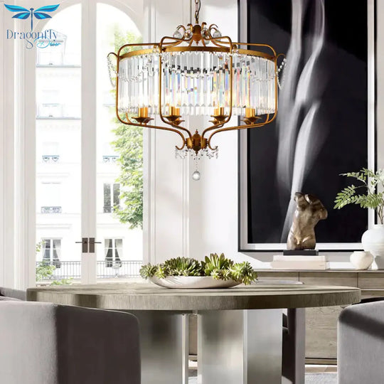 Round Crystal Chandelier Lamp Industrial Style With Wire Cage For Living Room